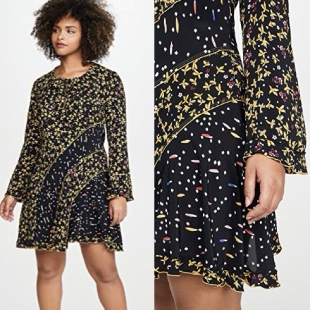 Derek Lam 10 Crosby Catia Mixed Jasmine Floral Print Dress, Black